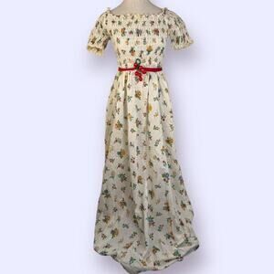 Vintage Phase II Floral Smocked Maxi Dress Cottagecore Boho Belted